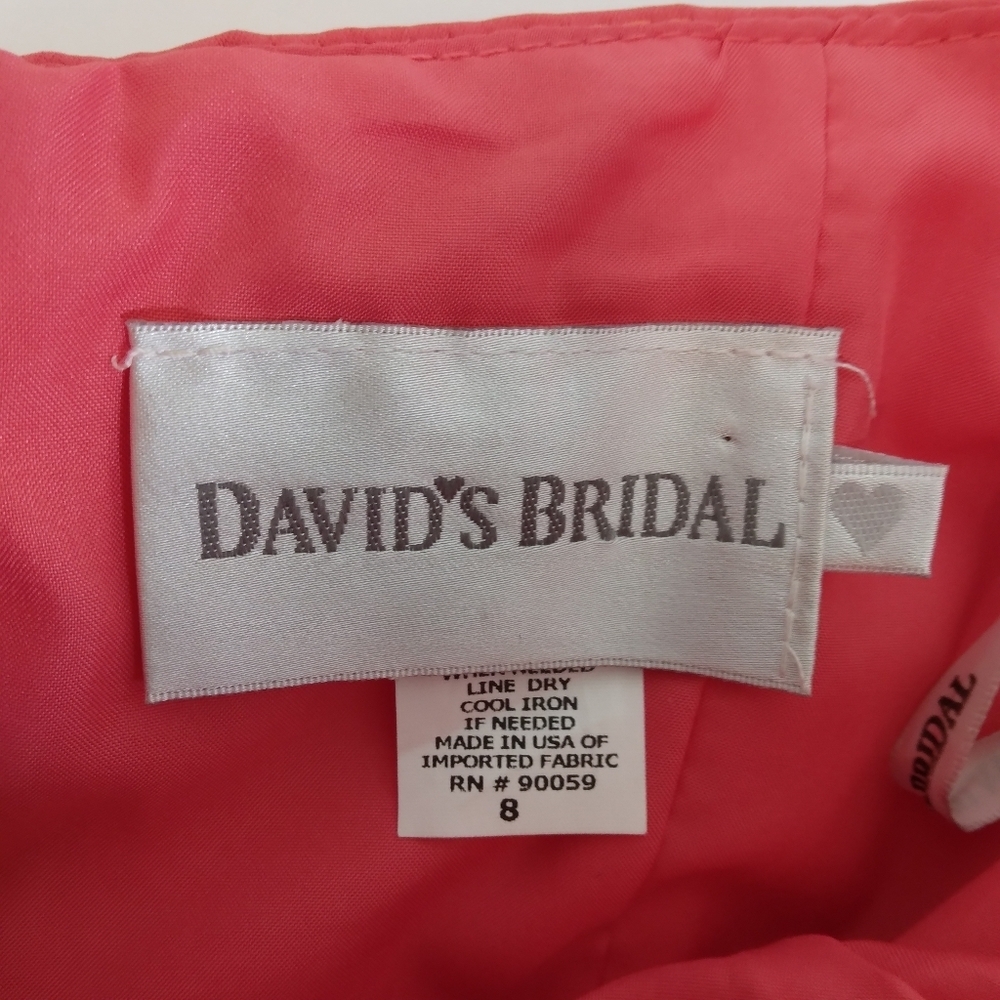 Size 8 Strapless David's Bridal Coral Salmon Bubble Balloon Skirt - Picture 7 of 9